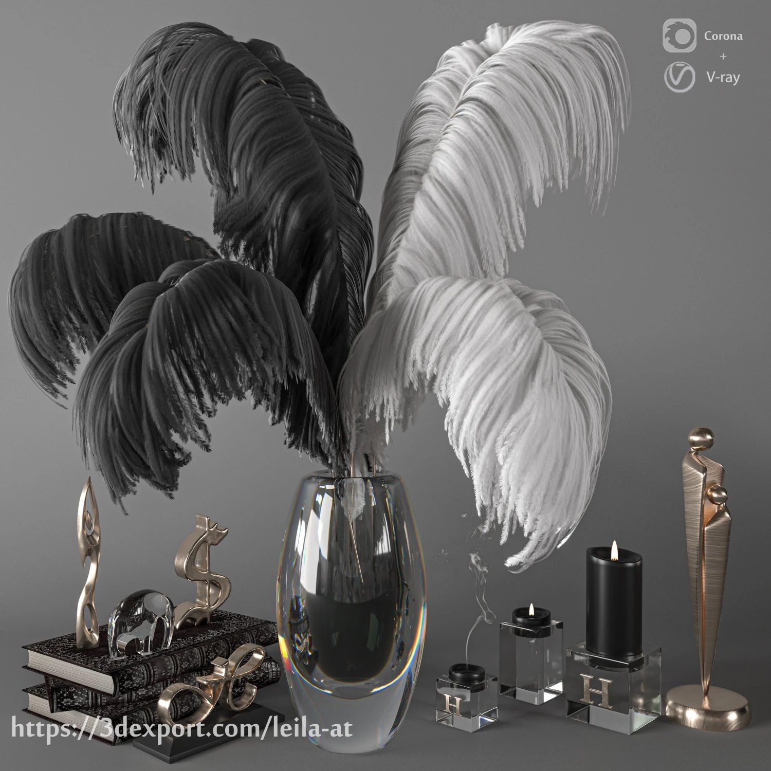 feathers decorative set coronarenderer - vray 3D Model .c4d .max .obj .3ds .fbx .stl .blend