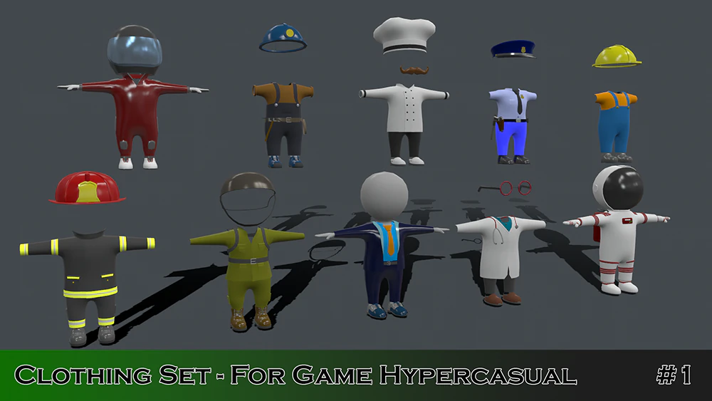 Conjunto de Roupas - Jogo Hipercasual - Stickman T-pose Modelo 3D .c4d .max .obj .3ds .fbx .stl .blend 