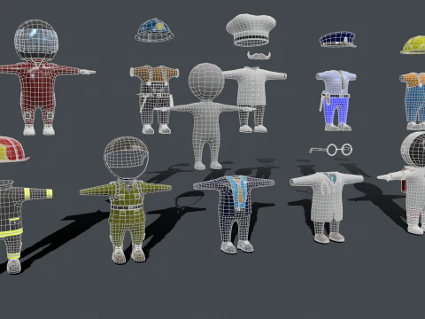 Conjunto de Roupas - Jogo Hipercasual - Stickman T-pose Modelo 3D