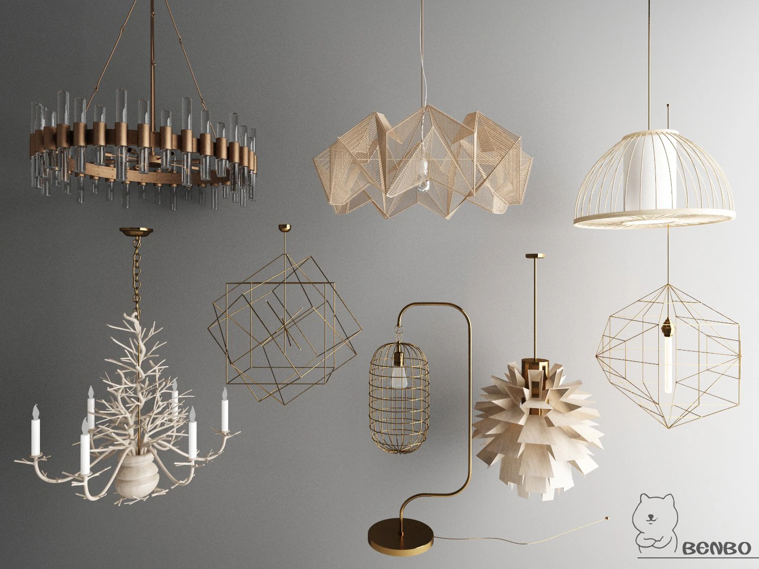nordic style chandelier 01 3D Model .c4d .max .obj .3ds .fbx .stl .blend 
