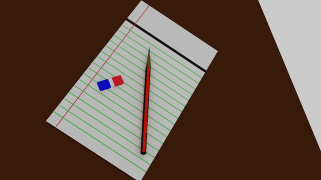 pencil note paper and eraser Modelo 3D .c4d .max .obj .3ds .fbx .stl .blend 