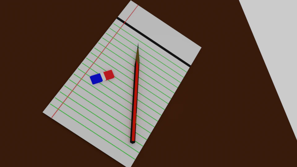 pencil note paper and eraser 3D Model .c4d .max .obj .3ds .fbx .stl .blend