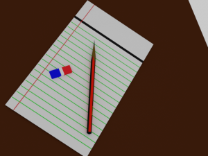 pencil note paper and eraser 3D Model