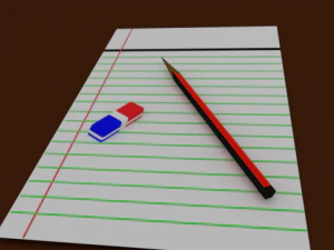 pencil note paper and eraser 3D Model