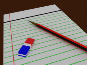 pencil note paper and eraser 3D Model
