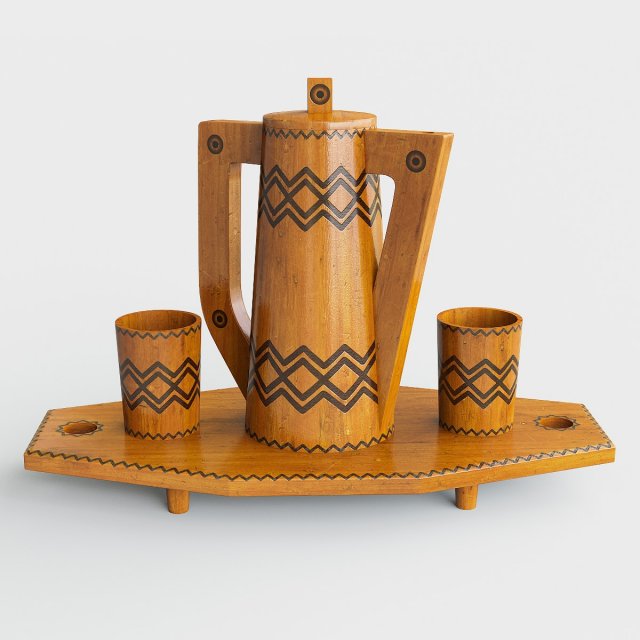 Wooden tray with jug and glasses Modello 3D .c4d .max .obj .3ds .fbx .stl .blend 