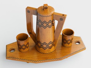 Wooden tray with jug and glasses Modello 3D