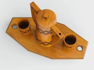 Wooden tray with jug and glasses 3D Model