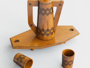Wooden tray with jug and glasses Modello 3D