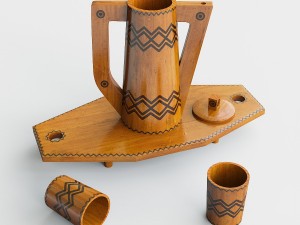 Wooden tray with jug and glasses Modello 3D