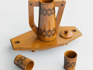 Wooden tray with jug and glasses 3D Model