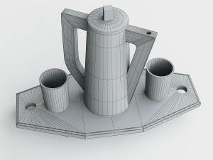 Wooden tray with jug and glasses Modello 3D
