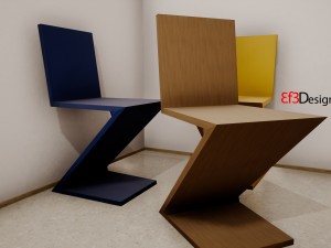 zigzag chair by gerrit thomas rietveld 3D 模型