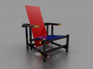 red and blue chair by gerrit thomas rietveld 3D Model