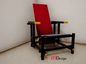 red and blue chair by gerrit thomas rietveld 3D Model