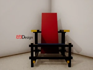 red and blue chair by gerrit thomas rietveld 3D Model