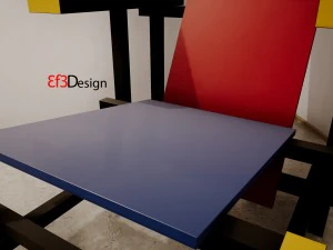 red and blue chair by gerrit thomas rietveld 3D Model