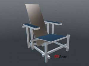 red and blue chair by gerrit thomas rietveld 3D Model
