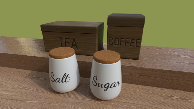 kitchen containers for coffee - tea - sugar - salt 3D मॉडल .c4d .max .obj .3ds .fbx .stl .blend 