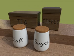 kitchen containers for coffee - tea - sugar - salt 3D Model