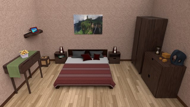 bedroom 3D 模型 .c4d .max .obj .3ds .fbx .stl .blend 