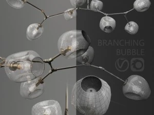 branching bubble 8 lamps by lindsey adelman clear-gold 3D Model