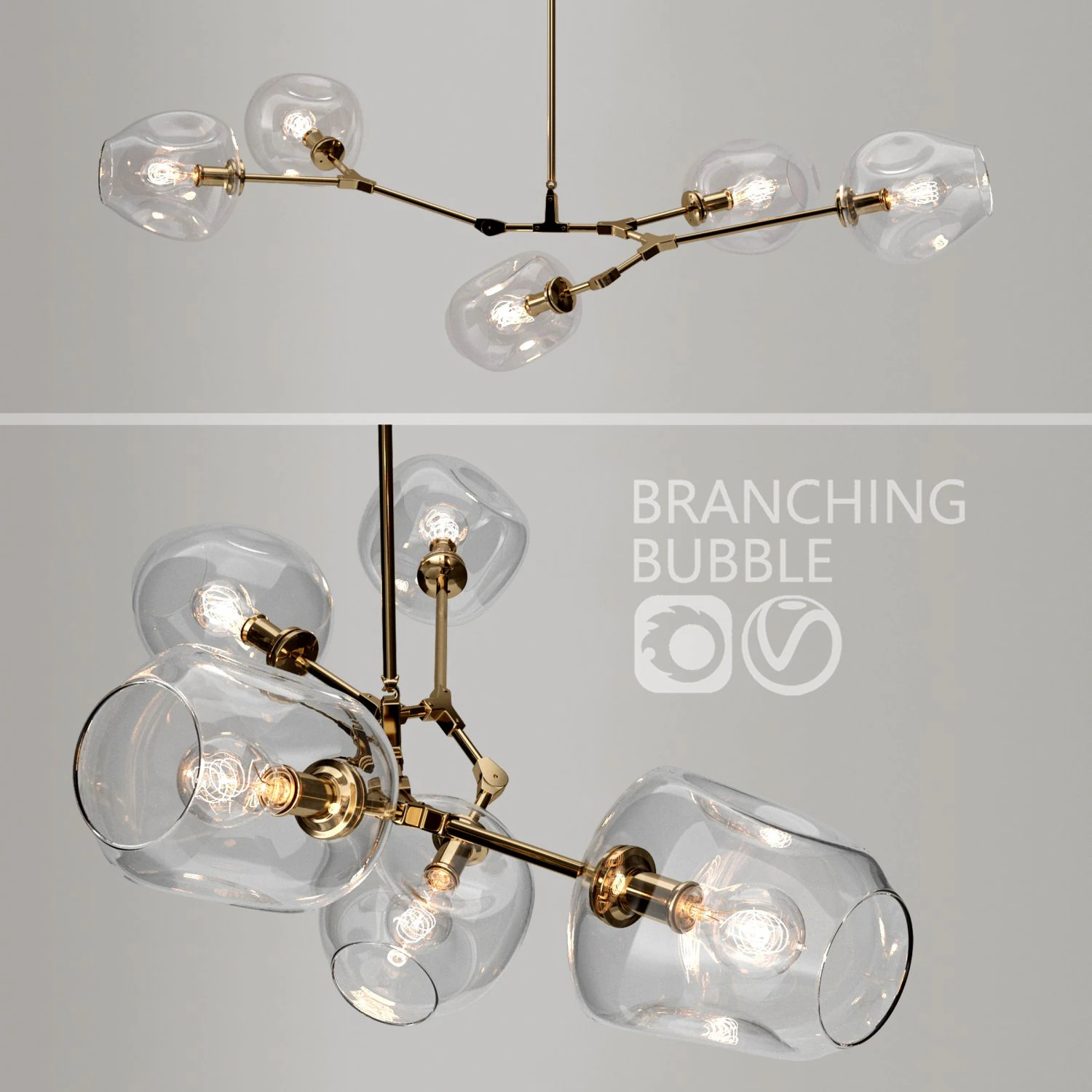 branching bubble 5 lamps by lindsey adelman clear gold 3D Model .c4d .max .obj .3ds .fbx .stl .blend