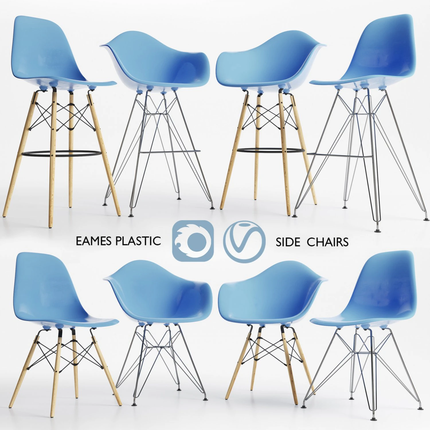 eames plastic side chairs 3D Model .c4d .max .obj .3ds .fbx .stl .blend 