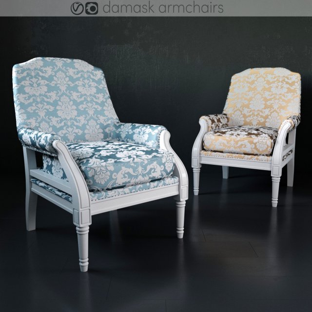 damask armchairs 3D-Modell .c4d .max .obj .3ds .fbx .stl .blend 