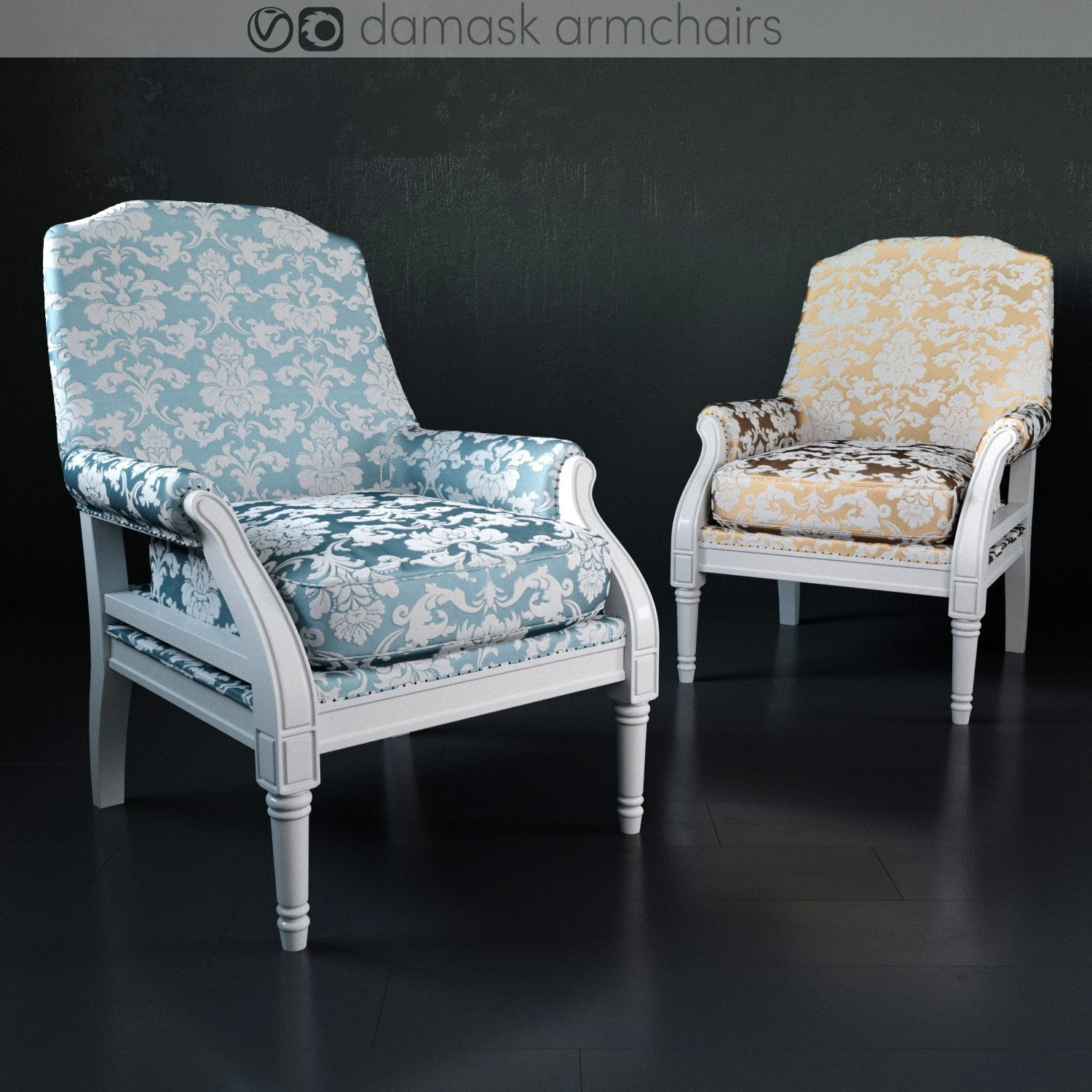 damask armchairs 3D Model .c4d .max .obj .3ds .fbx .stl .blend
