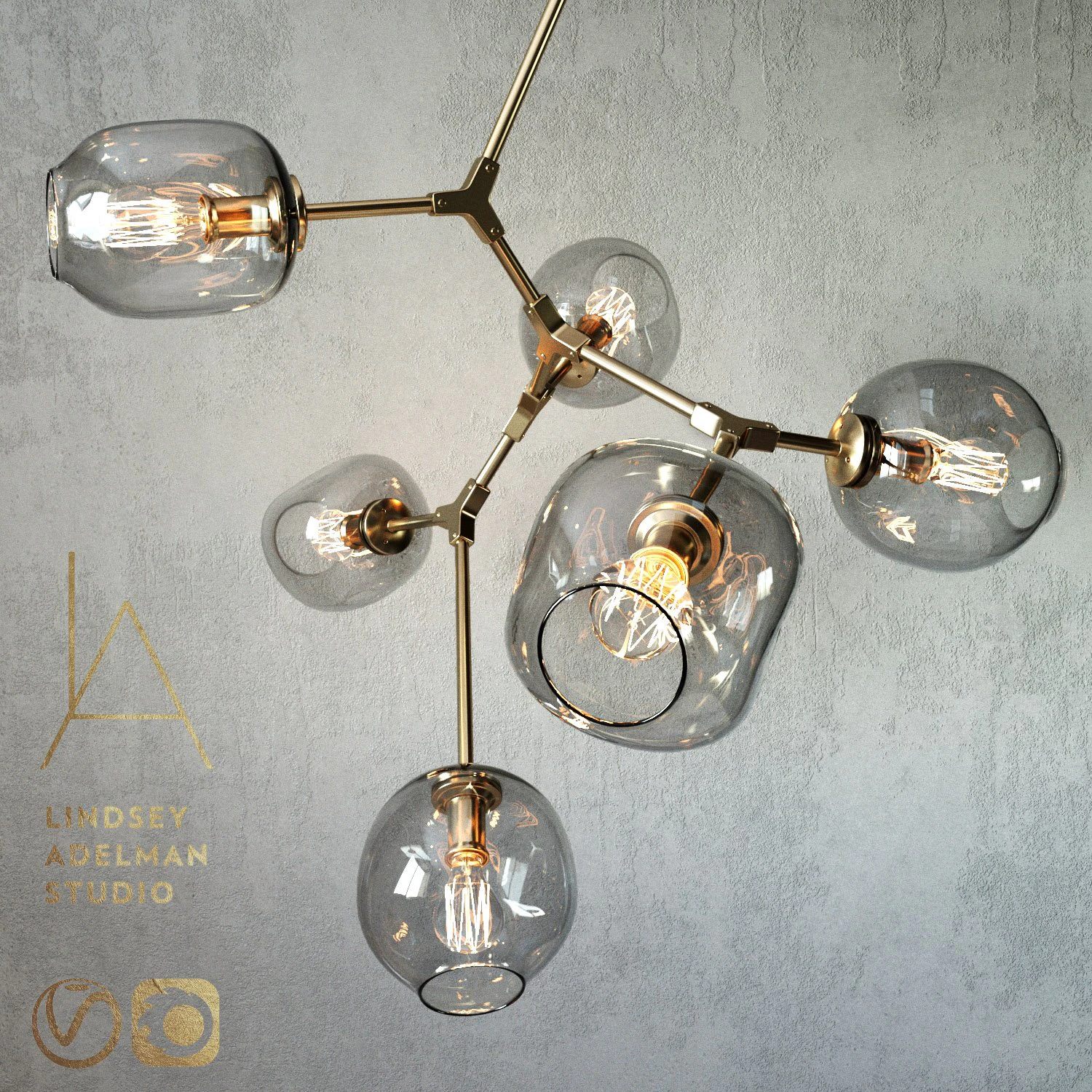 branching bubble 6 lamps gold 3D Model .c4d .max .obj .3ds .fbx .stl .blend 