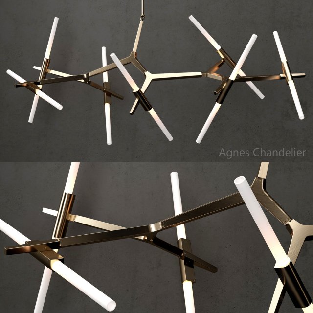 agnes chandelier 14 lights gold Model 3D .c4d .max .obj .3ds .fbx .stl .blend 