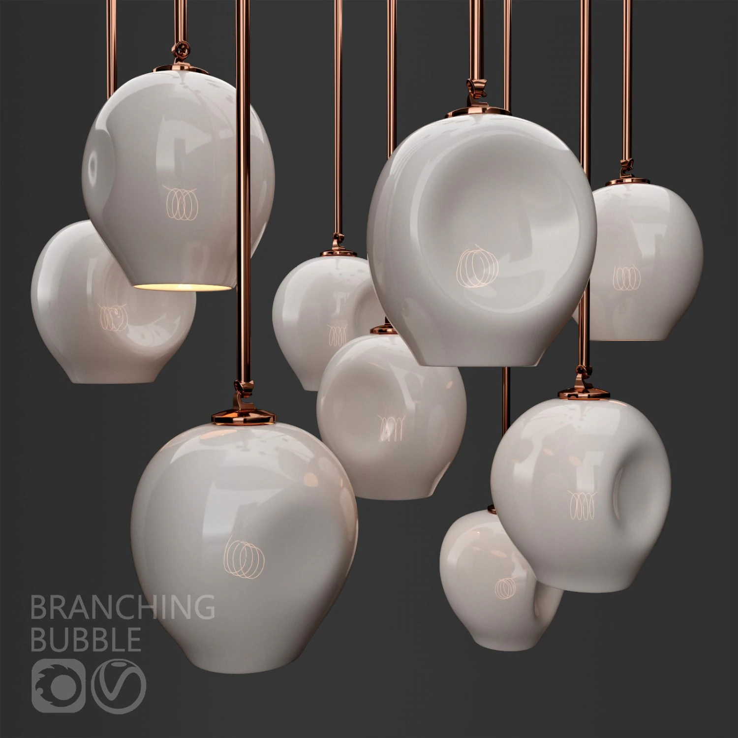 branching bubble 1 lamp by lindsey adelman milk-copper 3D Model .c4d .max .obj .3ds .fbx .stl .blend 