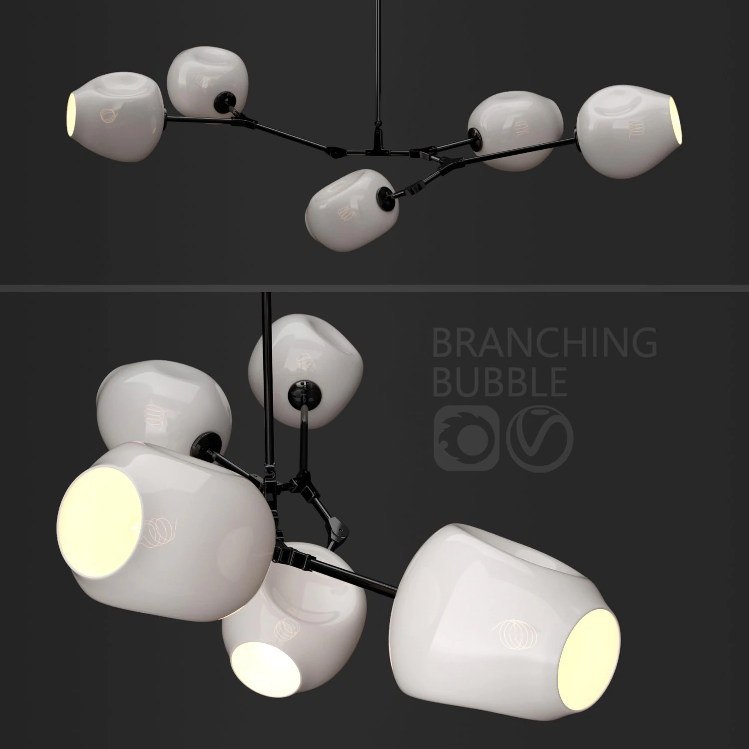 branching bubble 5 lamps by lindsey adelman milk black 3D Model .c4d .max .obj .3ds .fbx .stl .blend 