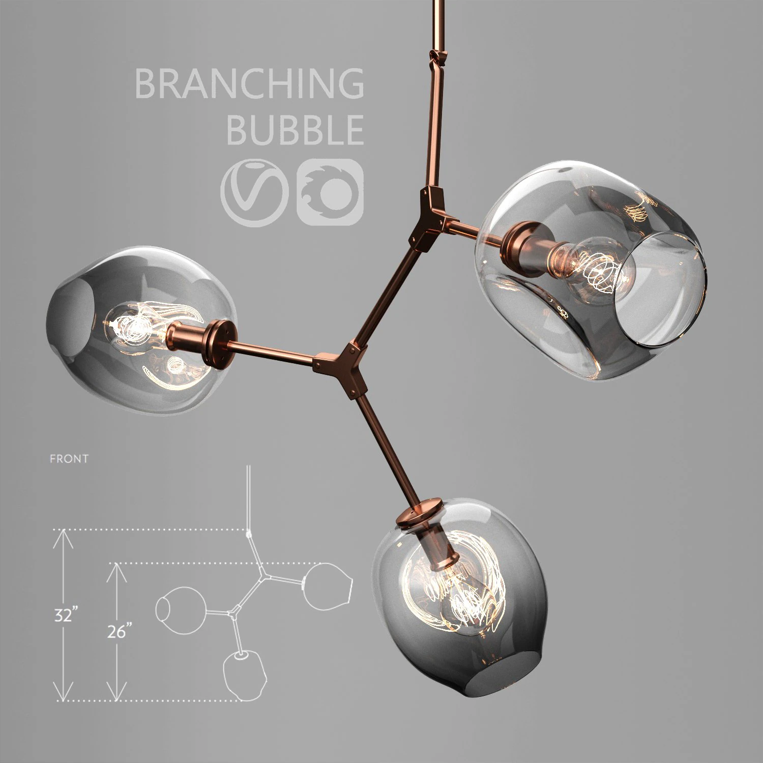 branching bubble 3 lamps by lindsey adelman dark copper 3D Model .c4d .max .obj .3ds .fbx .stl .blend