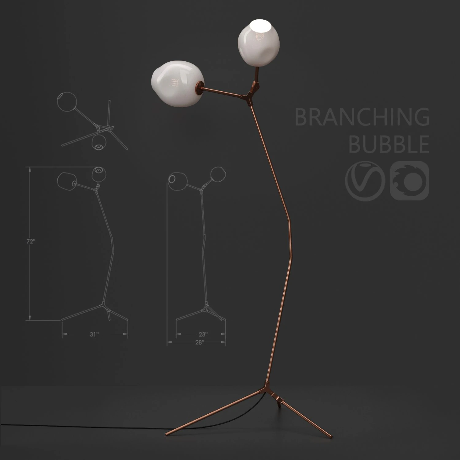 branching floor lamp by lindsey adelman milk-copper 3D Model .c4d .max .obj .3ds .fbx .stl .blend 