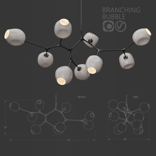 branching bubble 9 lamps by lindsey adelman milk black 3D Model .c4d .max .obj .3ds .fbx .stl .blend 