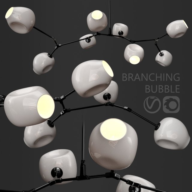 branching bubble 8 lamps by lindsey adelman milk-black 3D Model .c4d .max .obj .3ds .fbx .stl .blend 