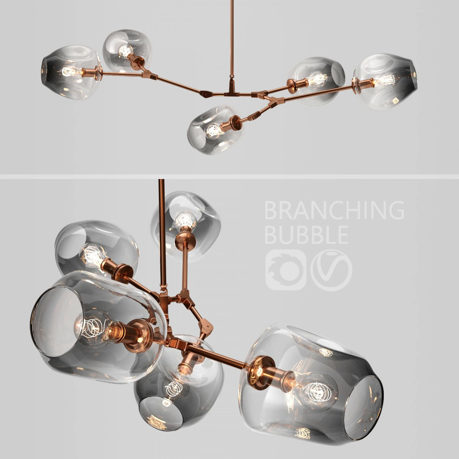 branching bubble 5 lamps by lindsey adelman dark copper 3D Model .c4d .max .obj .3ds .fbx .stl .blend 