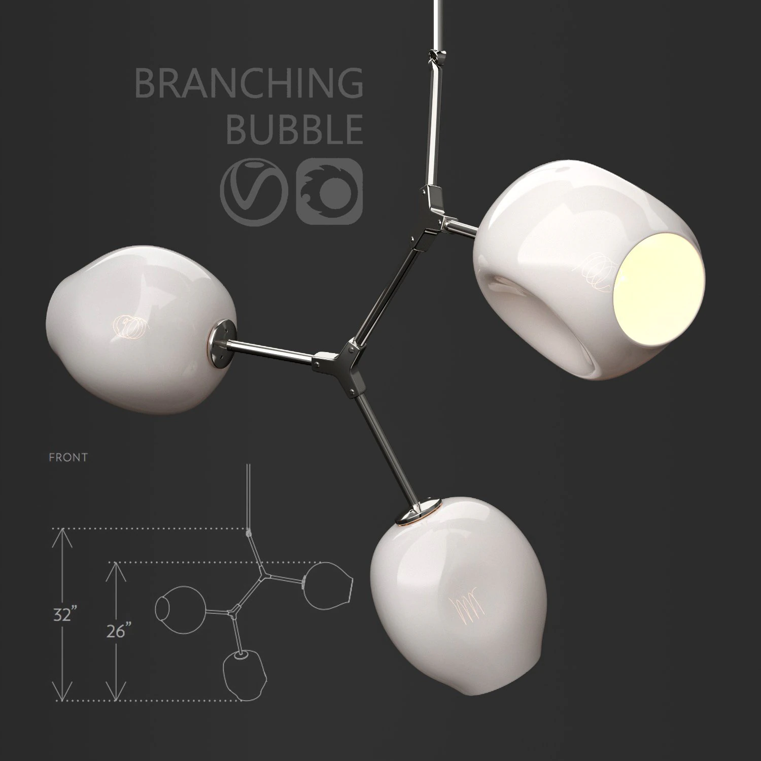 branching bubble 3 lamps by lindsey adelman milk silver 3D Model .c4d .max .obj .3ds .fbx .stl .blend