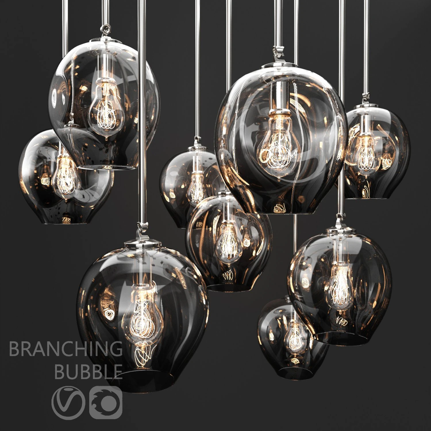 branching bubble 1 lamp by lindsey adelman dark-silver 3D Model .c4d .max .obj .3ds .fbx .stl .blend 