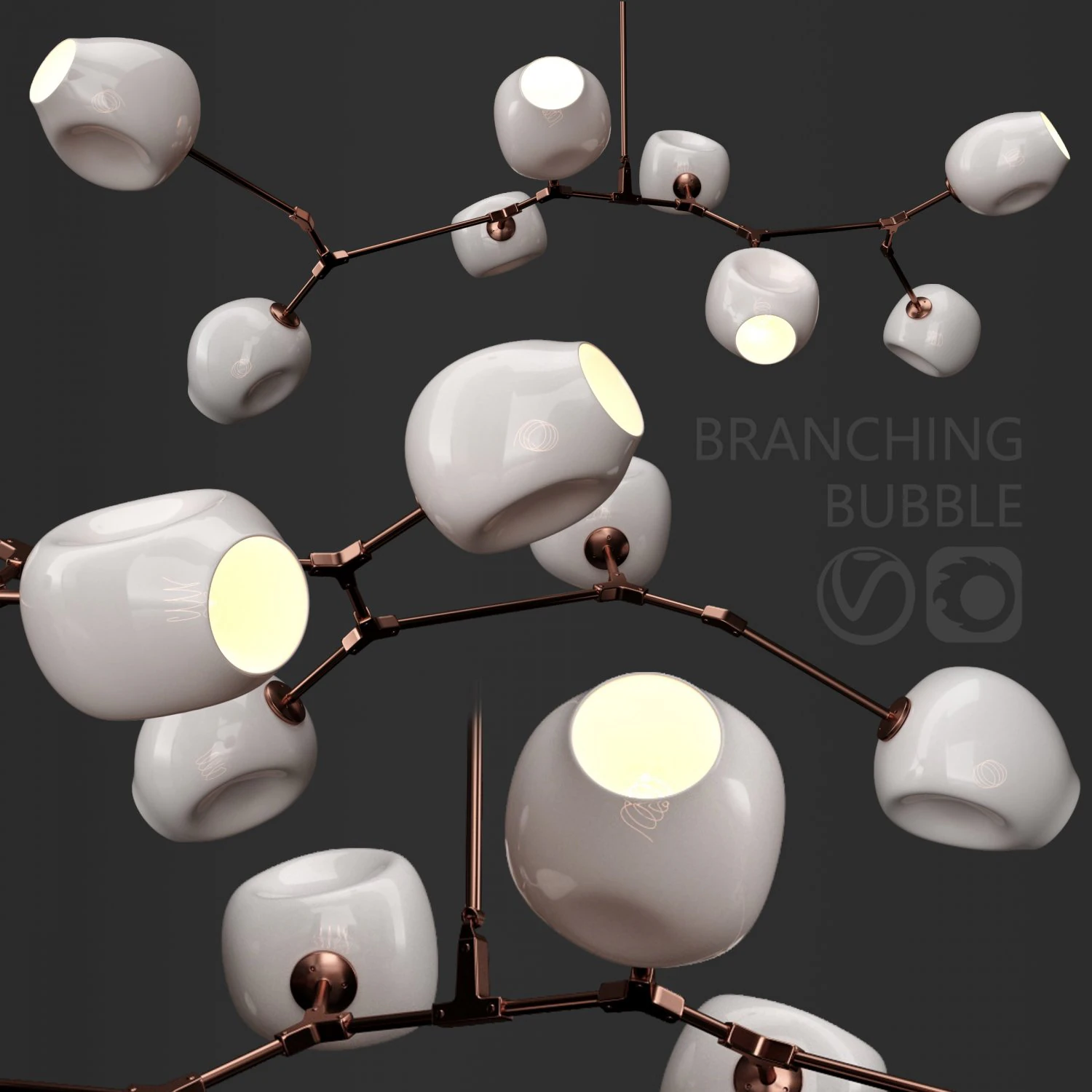 branching bubble 8 lamps by lindsey adelman milk-copper 3D Model .c4d .max .obj .3ds .fbx .stl .blend 