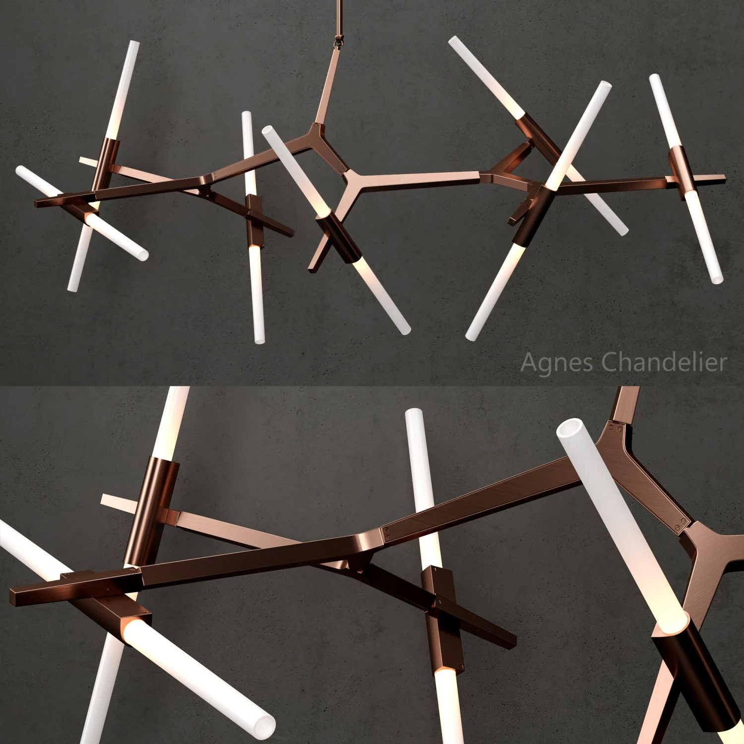 agnes chandelier 14 lights copper 3D Model .c4d .max .obj .3ds .fbx .stl .blend 