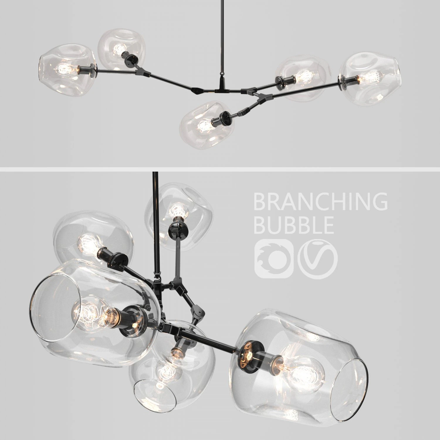 branching bubble 5 lamps by lindsey adelman clear black 3D Model .c4d .max .obj .3ds .fbx .stl .blend 