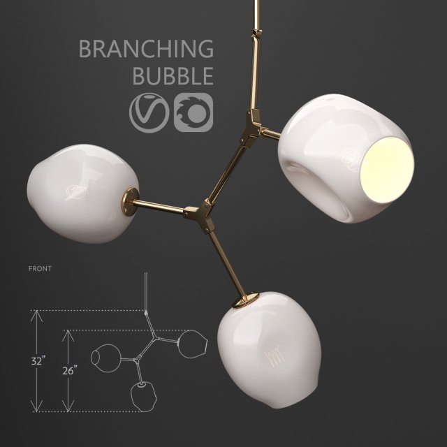 branching bubble 3 lamps by lindsey adelman milk gold 3D Модель .c4d .max .obj .3ds .fbx .stl .blend 