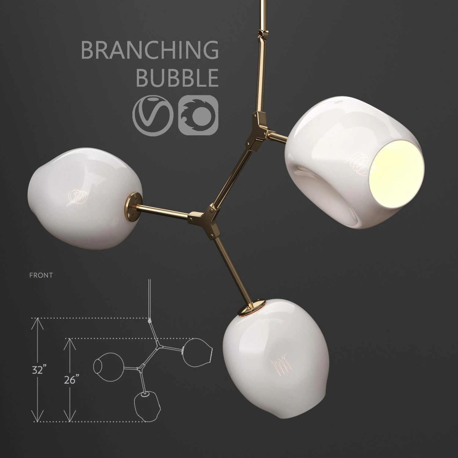 branching bubble 3 lamps by lindsey adelman milk gold 3D Model .c4d .max .obj .3ds .fbx .stl .blend 