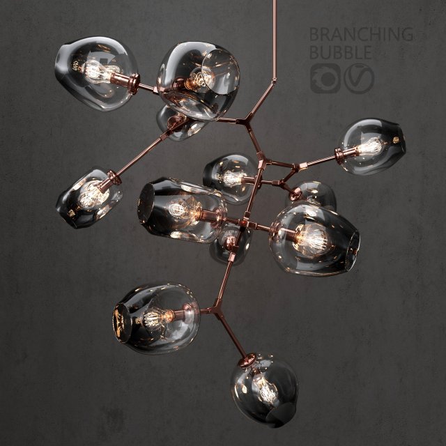 branching bubble 12 lamps by lindsey adelman dark copper 3D 模型 .c4d .max .obj .3ds .fbx .stl .blend 