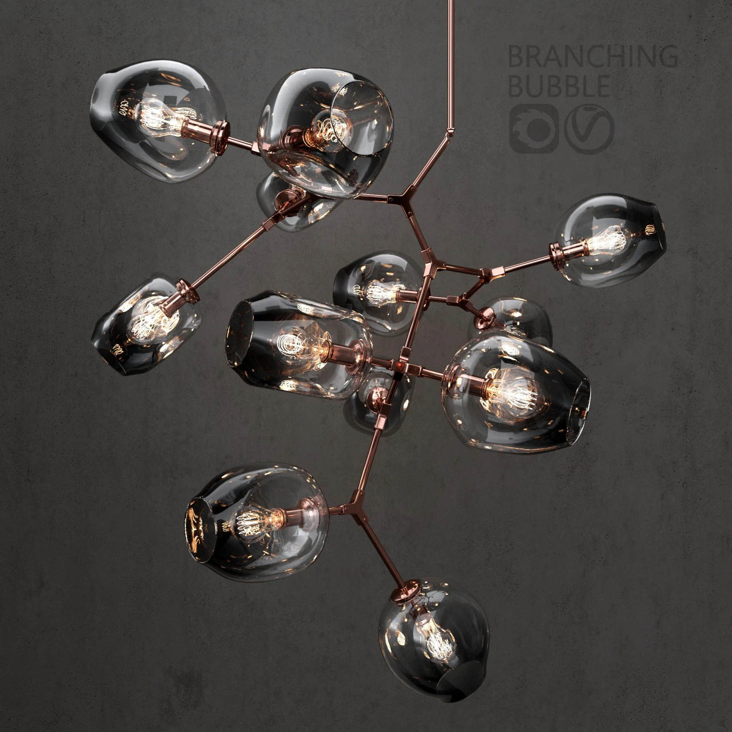branching bubble 12 lamps by lindsey adelman dark copper 3D Model .c4d .max .obj .3ds .fbx .stl .blend
