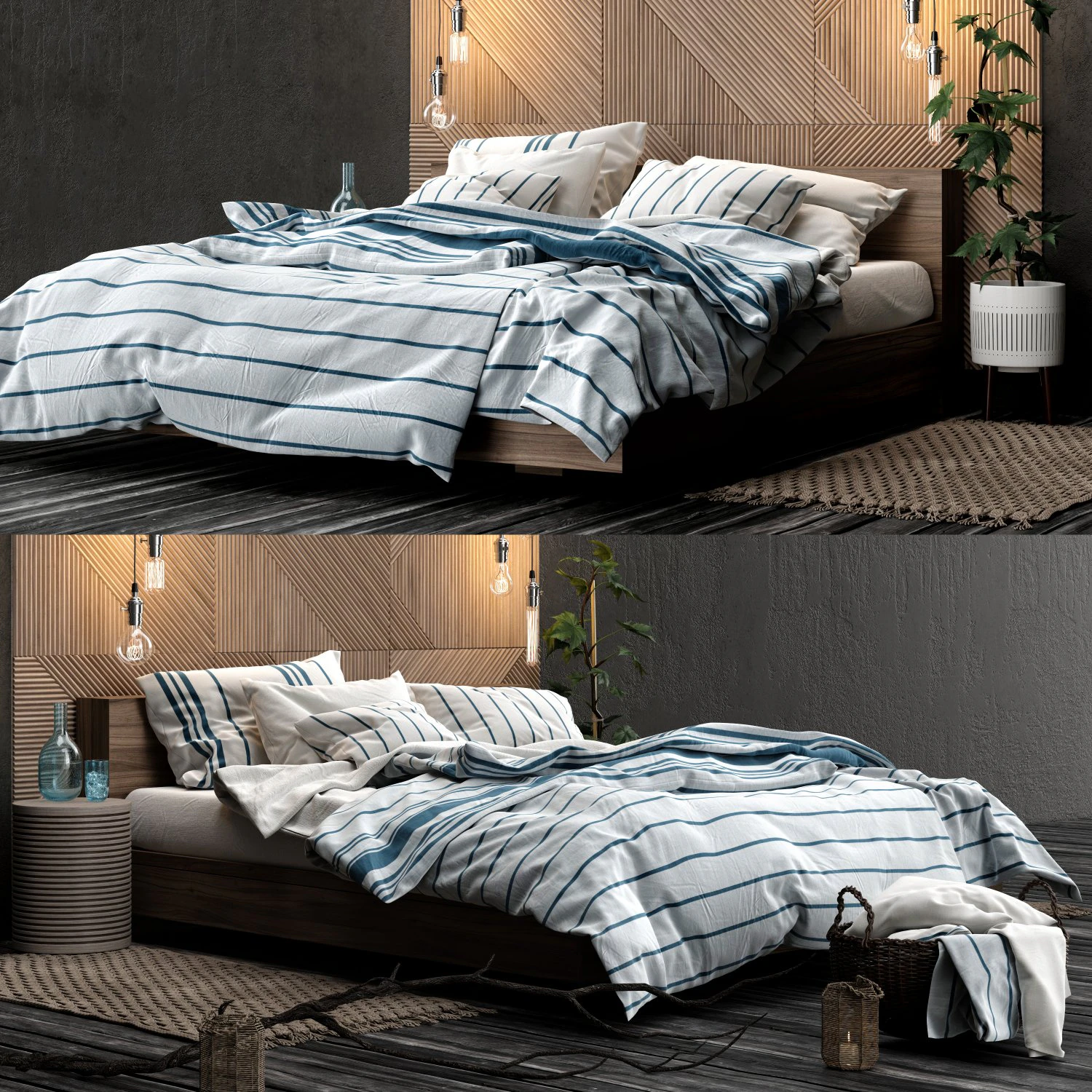 hm bedroom set 3D Model .c4d .max .obj .3ds .fbx .stl .blend 