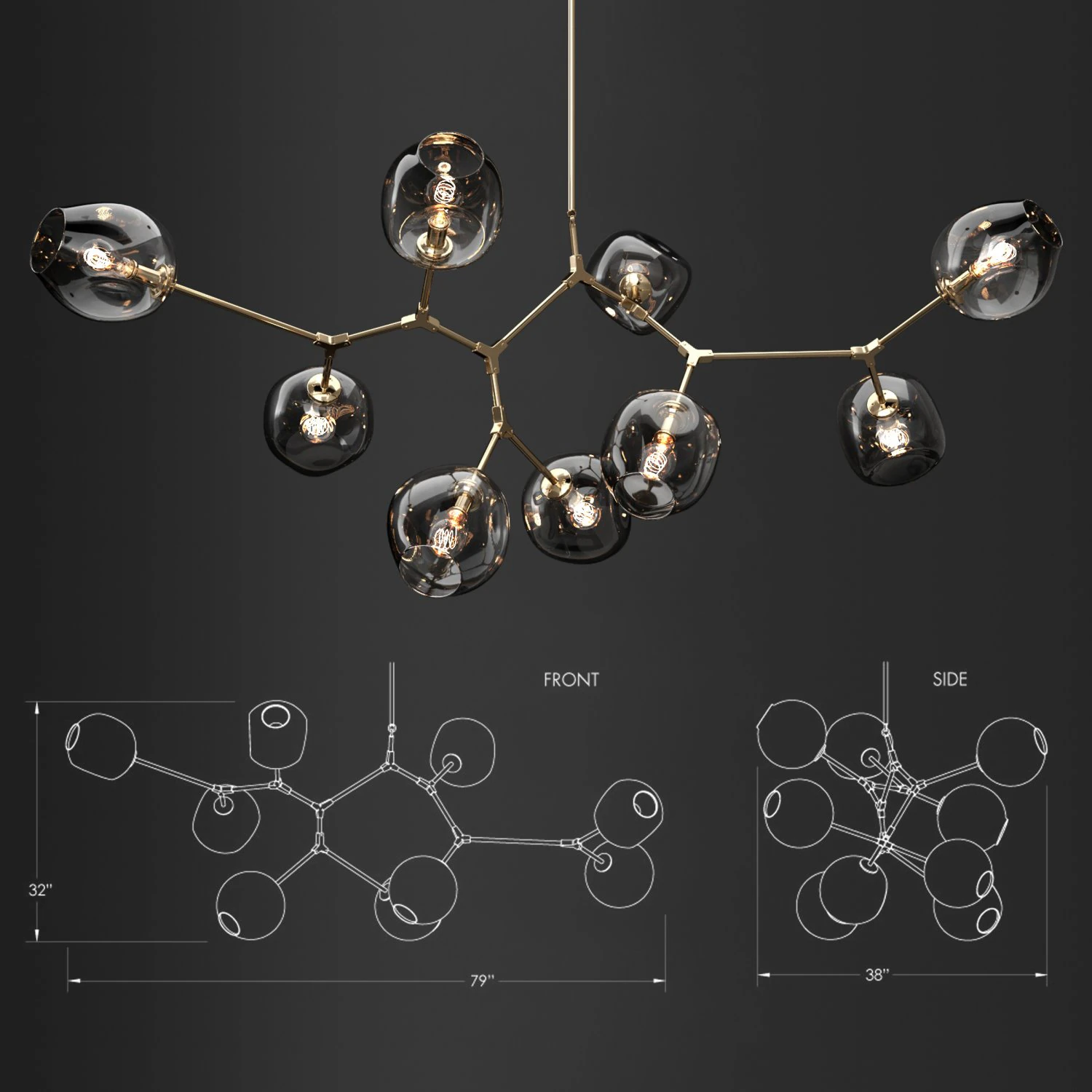 branching bubble 9 lamps 1 by lindsey adelman dark gold 3D Model .c4d .max .obj .3ds .fbx .stl .blend 